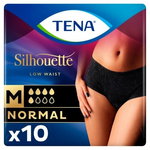 TENA SIL PNTS BLCK LOWWAIST MDIUM 10 X3