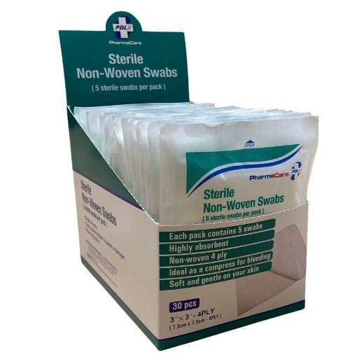 PHARMACARE STER NONWOVSWABS7.5X7.5CM1X1