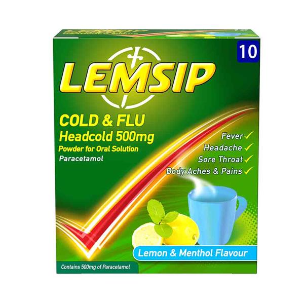 Lemsip  Cold  & Flu Hot  Lemon  10PK