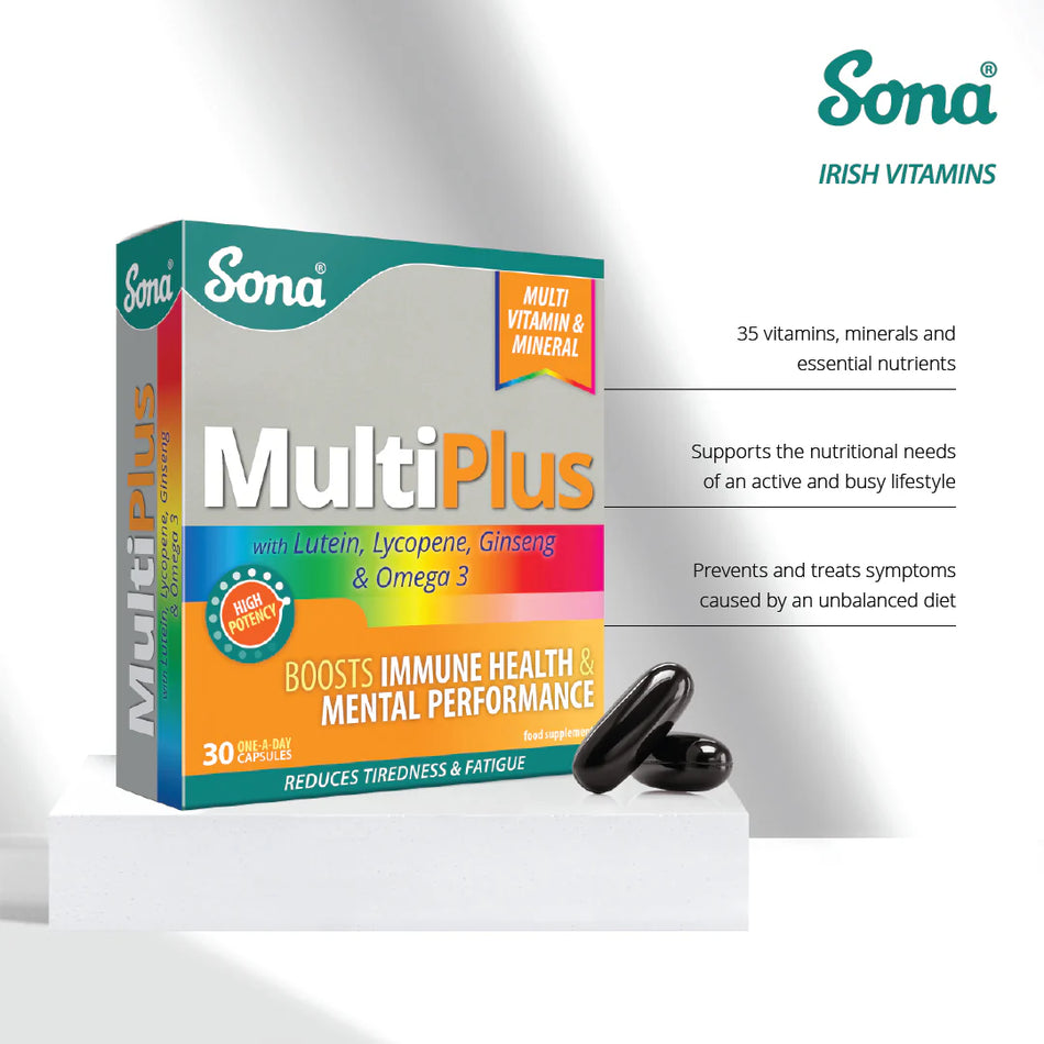 Sona MultiPlus Capsules - Complete Multivitamin / Multimineral with Omega 3. 90pk.