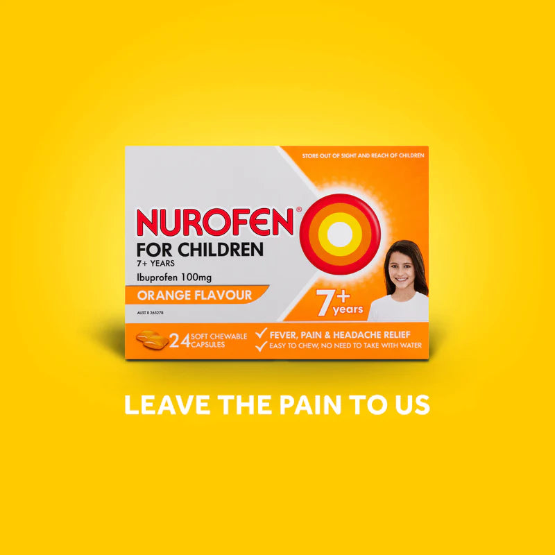 Nurofen for Children 100mg Chewable Capsules – Orange 7+ Years