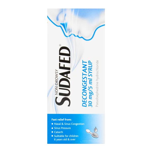 Sudafed Decongestant Syrup 30mg/5ml Pseudoephedrine 100ml