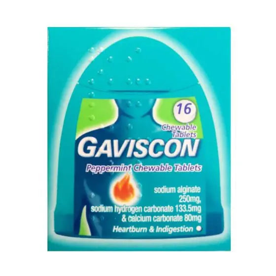 GAVISCON PEPPERMINT FLAVOUR CHEWABLE TABLETS HANDYPACK (16PK)